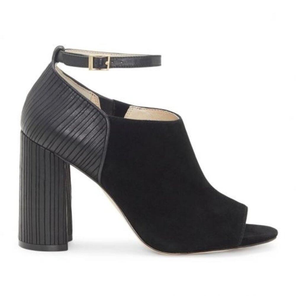 Louise et Cie‎ Keran Suede Peep Toe Bootie Ankle Strap Black Size 10 Minimal